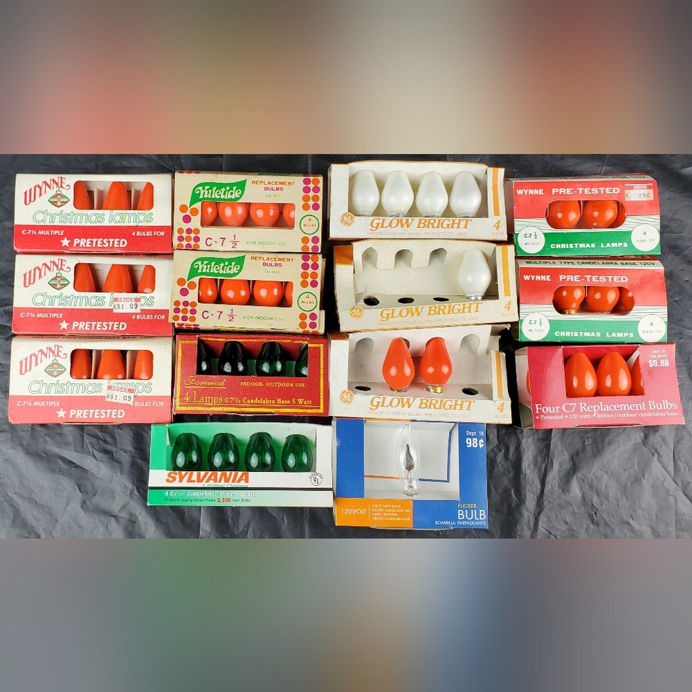 Vintage Mixed Lot of C 7 1/2 Christmas Lights 48 Bulbs Unused Original Packs HTF